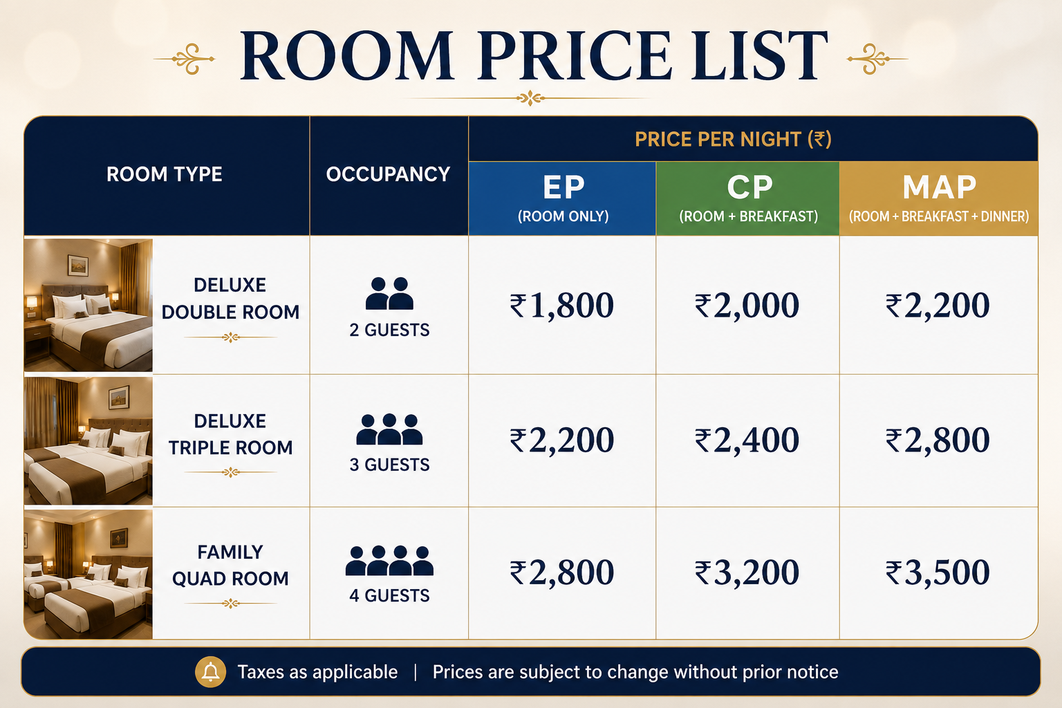 room price list